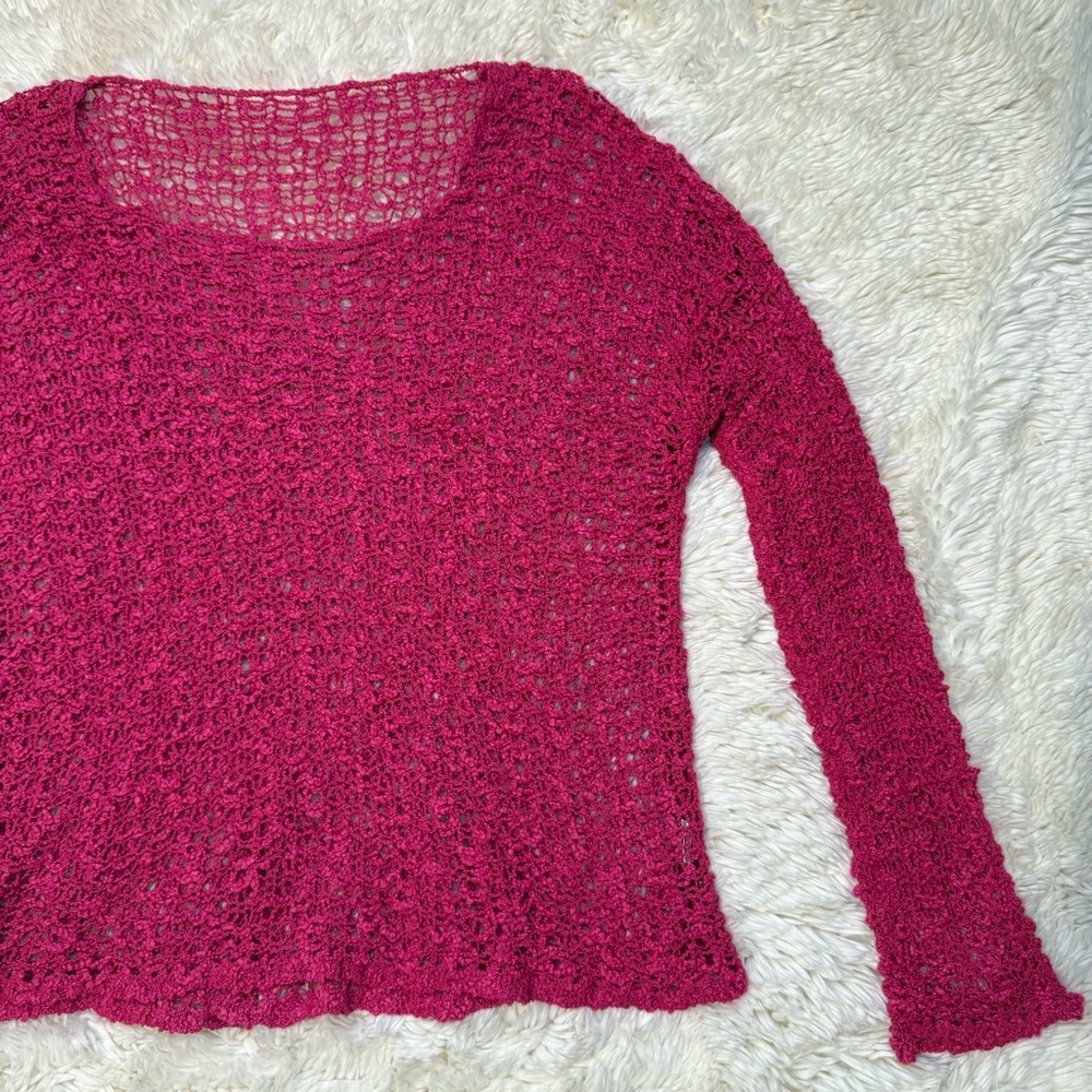 Hot Pink Knit Long Sleeve Scoop Neck Top